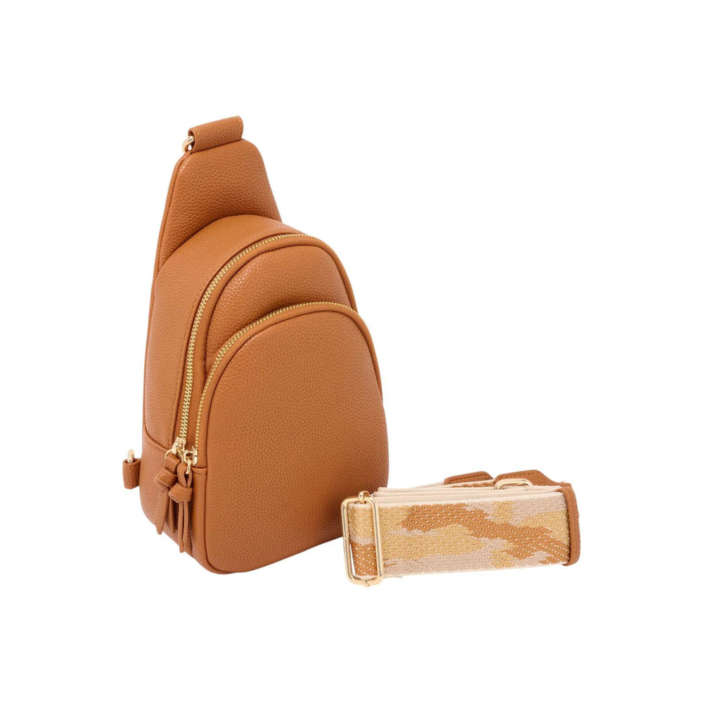 AHDORNED Faux Pebble Leather Crossbody Sling Camel